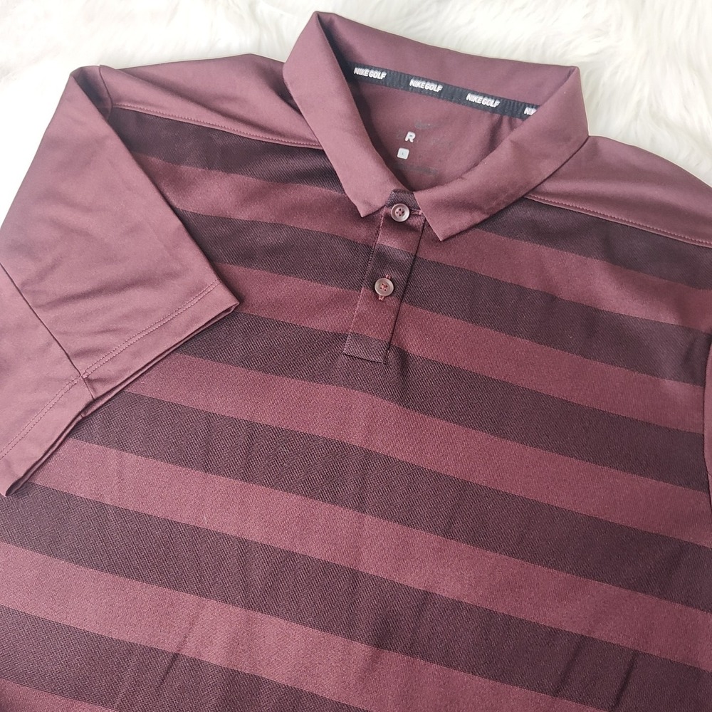 Nike Golf Polo Men Large Burgundy Maroon Striped Dri-FIT Short Sleeve Shirt